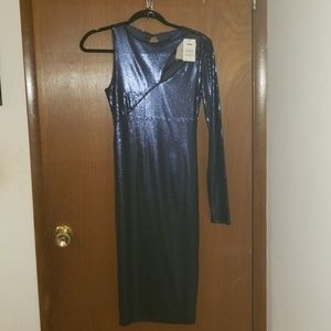 Midnight Blue Sequins one shoulder dress